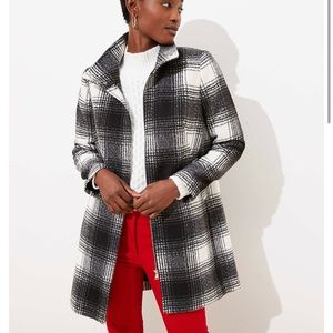 Plaid Funnel Neck Coat in Black